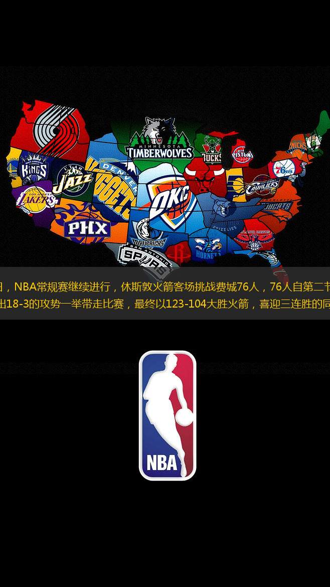 北京时间2月14日，NBA常规赛继续进行，休斯敦火箭客场挑战费城76人，76人自第二节中段逐渐确立领先优势，末节打出18-3的攻势一举带走比赛，最终以123-104大胜火箭，喜迎三连胜的同时送给对手六